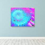 Blauwe roze retro funky sunflower foto canvas afdruk (Insitu (Houten vloer))