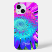 Blauwe roze retro funky sunflower foto Case-Mate iPhone case (Achterkant)
