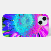 Blauwe roze retro funky sunflower foto Case-Mate iPhone case (Achterkant (horizontaal))
