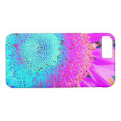 Blauwe roze retro funky sunflower foto Case-Mate iPhone case (Achterkant (Horizontaal))