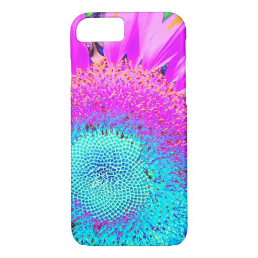 Blauwe roze retro funky sunflower foto Case-Mate iPhone case (Achterkant)