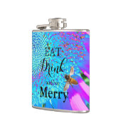 Blauwe roze retro funky sunflower foto heupfles (Links)