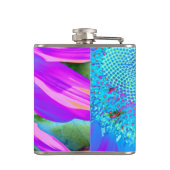 Blauwe roze retro funky sunflower foto heupfles (Achterkant)