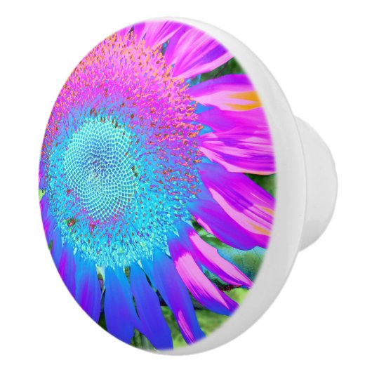 Blauwe roze retro funky sunflower foto keramische knop (Rechts)