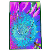 Blauwe roze retro funky sunflower foto medium cadeauzakje (Voorkant)