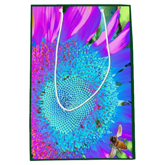 Blauwe roze retro funky sunflower foto medium cadeauzakje (Voorkant)