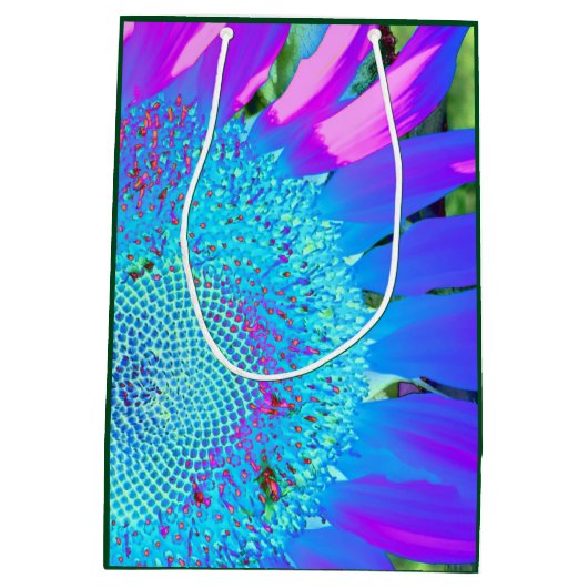 Blauwe roze retro funky sunflower foto medium cadeauzakje (Achterkant)