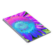 Blauwe roze retro funky sunflower foto notitieboek (Rechterzijde)
