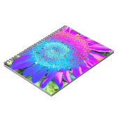 Blauwe roze retro funky sunflower foto notitieboek (Linkerzijde)