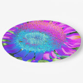 Blauwe roze retro funky sunflower foto papieren bordje (Gekanteld)