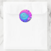 Blauwe roze retro funky sunflower foto ronde sticker (Tas)