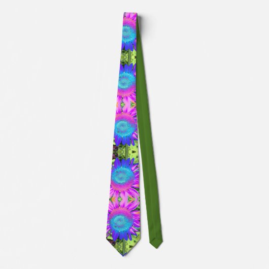 Blauwe roze retro funky sunflower foto stropdas (Voorkant)