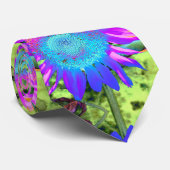 Blauwe roze retro funky sunflower foto stropdas (Opgerold)