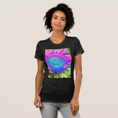 Blauwe roze retro funky sunflower foto t-shirt (Voorkant volledig)