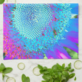 Blauwe roze retro funky sunflower foto theedoek (Gevouwen)