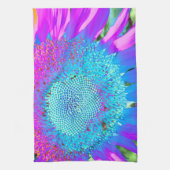 Blauwe roze retro funky sunflower foto theedoek (Verticaal)