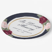 Blauwe roze rode Waterverf Floral Memorial Funeral Papieren Bordje (Gekanteld)