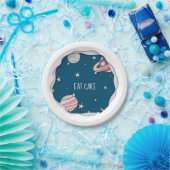 Blauwe roze roosterkake galaxy sterren & planeten papieren bordje (Feest)