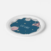 Blauwe roze roosterkake galaxy sterren & planeten papieren bordje (Gekanteld)