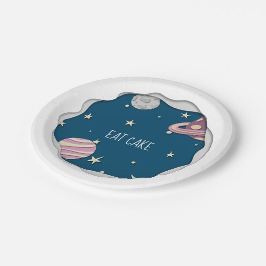 Blauwe roze roosterkake galaxy sterren & planeten papieren bordje (Gekanteld)