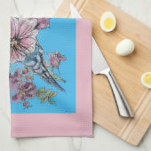 Blauwe roze roze blauwe floranje theedoek (Quarter Fold)