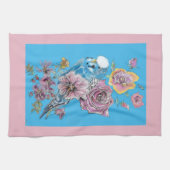 Blauwe roze roze blauwe floranje theedoek (Horizontaal)