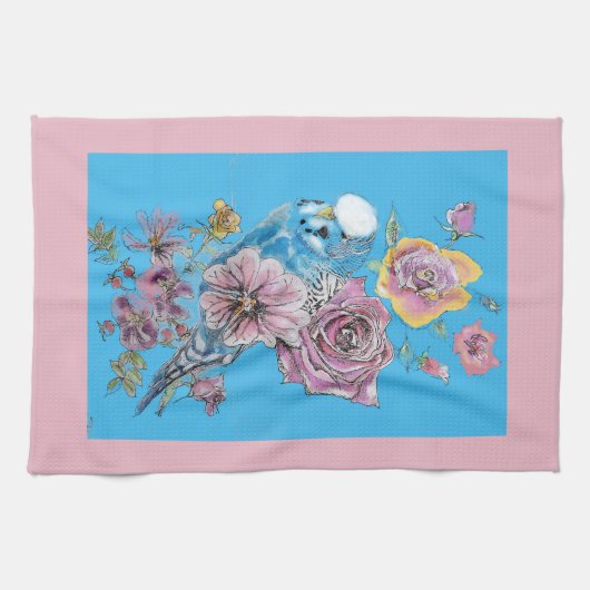 Blauwe roze roze blauwe floranje theedoek (Horizontaal)