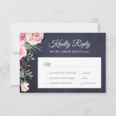 Blauwe roze roze roze rozebruinbruiloft RSVP kaartje (Voorkant)