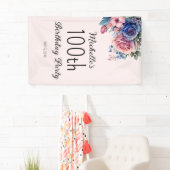 Blauwe roze rozen Floral 100e verjaardag Spandoek (Insitu)