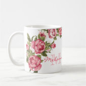 blauwe roze rozen Peonies name, monogram Koffiemok (Links)