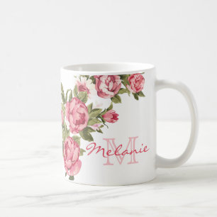  blauwe roze rozen Peonies name, monogram Koffiemok