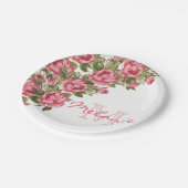 blauwe roze rozen Peonies name, monogram Papieren Bordje (Gekanteld)