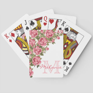  blauwe roze rozen Peonies name, monogram Pokerkaarten