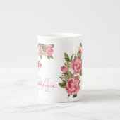  blauwe roze rozen Peonies name, monogram Porselein Kop (Voorkant)