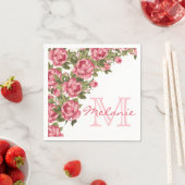 blauwe roze rozen Peonies name, monogram Servetten (Insitu)