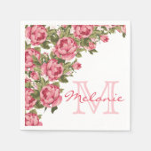  blauwe roze rozen Peonies name, monogram Servetten (Voorkant)