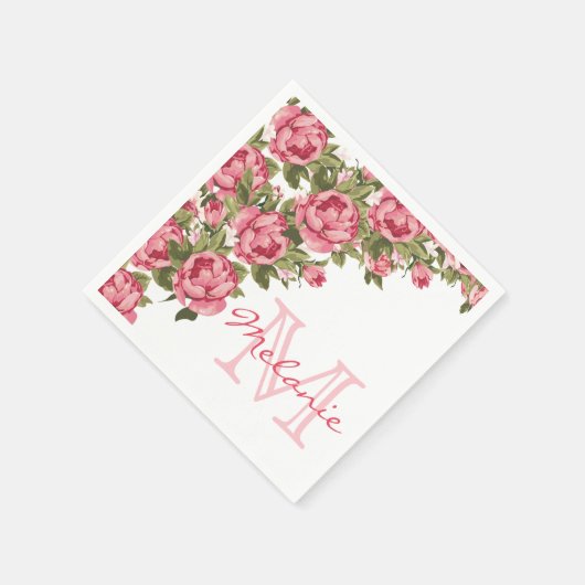  blauwe roze rozen Peonies name, monogram Servetten (Hoek)