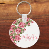 blauwe roze rozen Peonies name, monogram Sleutelhanger (Voorkant)
