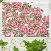 blauwe roze rozen Peonies name, monogram Theedoek (Gevouwen)