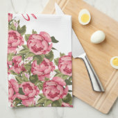 blauwe roze rozen Peonies name, monogram Theedoek (Quarter Fold)