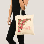 blauwe roze rozen Peonies name, monogram Tote Bag (Voorkant (product))