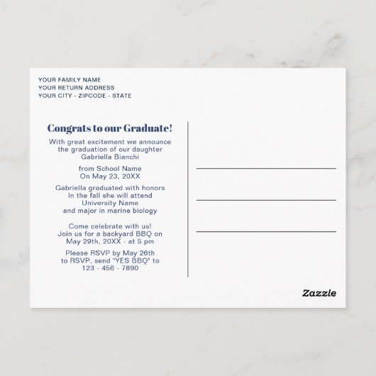 Blauwe roze Tartan Afstuderen Aankondiging Briefkaart (Achterkant)