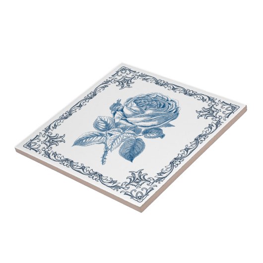 Blauwe roze tegeltje (Zijkant)