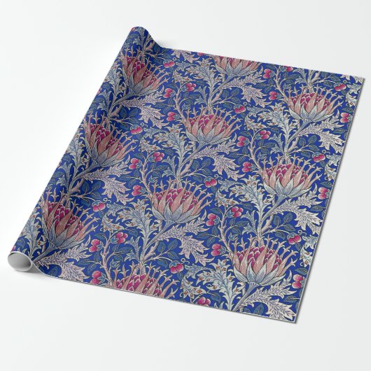 blauwe roze thistel cadeaupapier (Uitgerold)