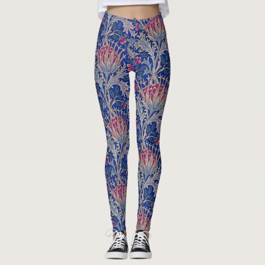 blauwe roze thistel leggings (Voorkant)