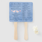 Blauwe roze Tortelduifjes Handwaaier (Voorkant en achterkant)