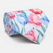 Blauwe & Roze Tulpen Stropdas (Opgerold)