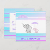 Blauwe roze UMBRELLA BABY SHOWER INVITATIE Kaart (Voorkant / Achterkant)