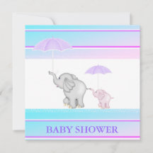 Blauwe roze UMBRELLA BABY SHOWER INVITATIE