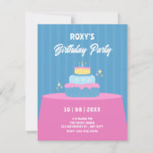 Blauwe roze verjaardagstaart kaart (Voorkant)